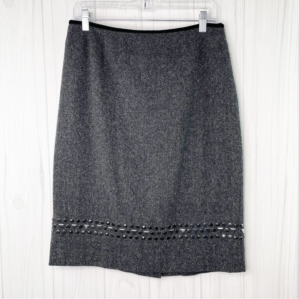 Talbots Collection Skirt Black Marled Wool Silk Office Work Size 10 Studded